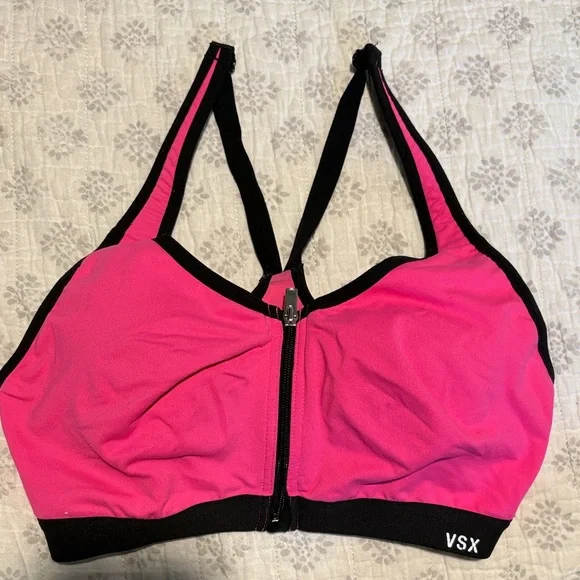 Victoria's Secret Bright Pink Padded Sports Bra with Black Accents - Picture 3 of 3